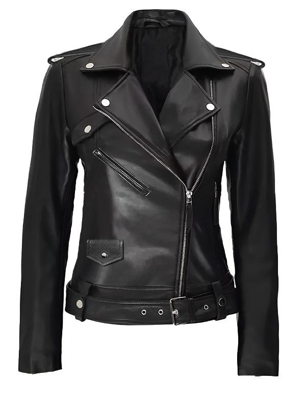 Asymmetrical Black Full-Zipper Leather Jacket