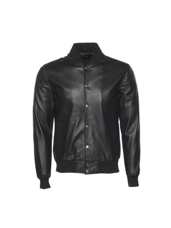 Mens Vintage Black Leather Varsity Jacket