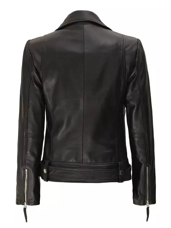 Asymmetrical Black Full Zipper Black Leather Jacket