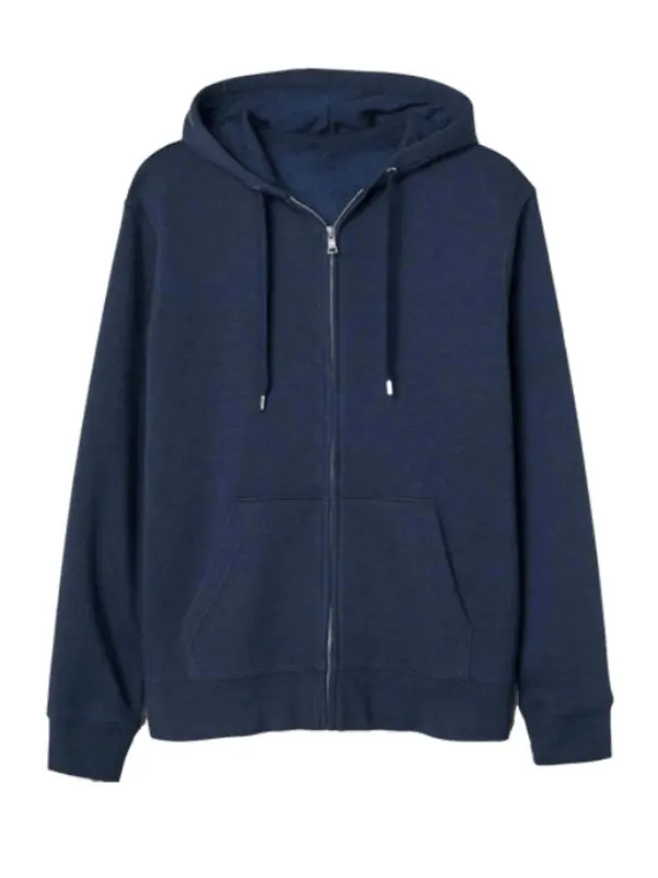 Navy Blue Zipper Fleece Hoodie